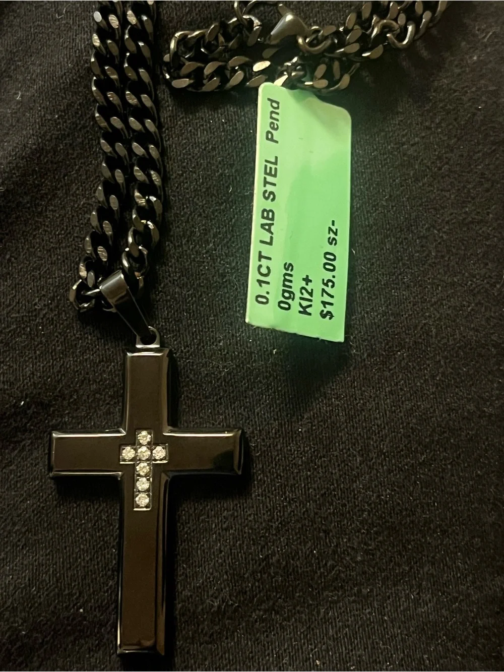 Black Cross Pendant Necklace with lab diamond Inlay